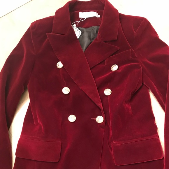 Burgundy velvet blazer with gold buttons - Picture 1 of 3